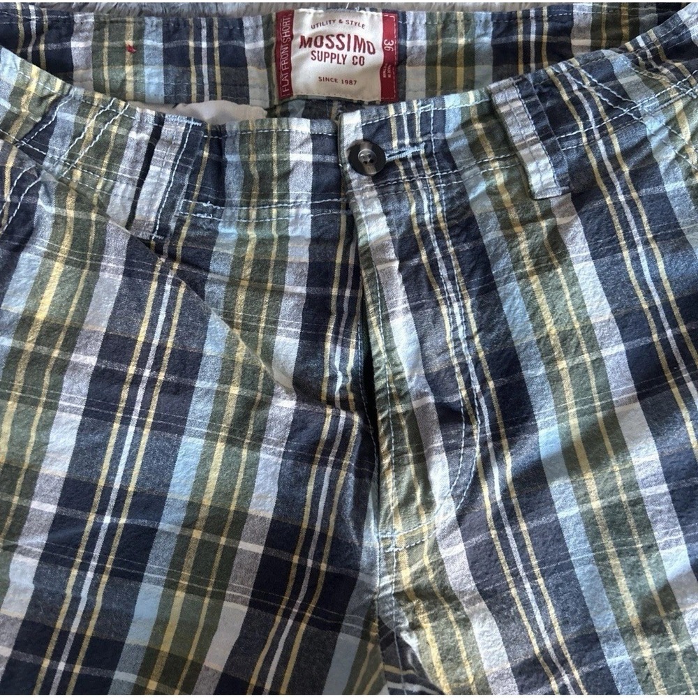 Mossimo Utility & Style Chino SkateShorts Men's36Blue Green Plaid 100% Cotton106